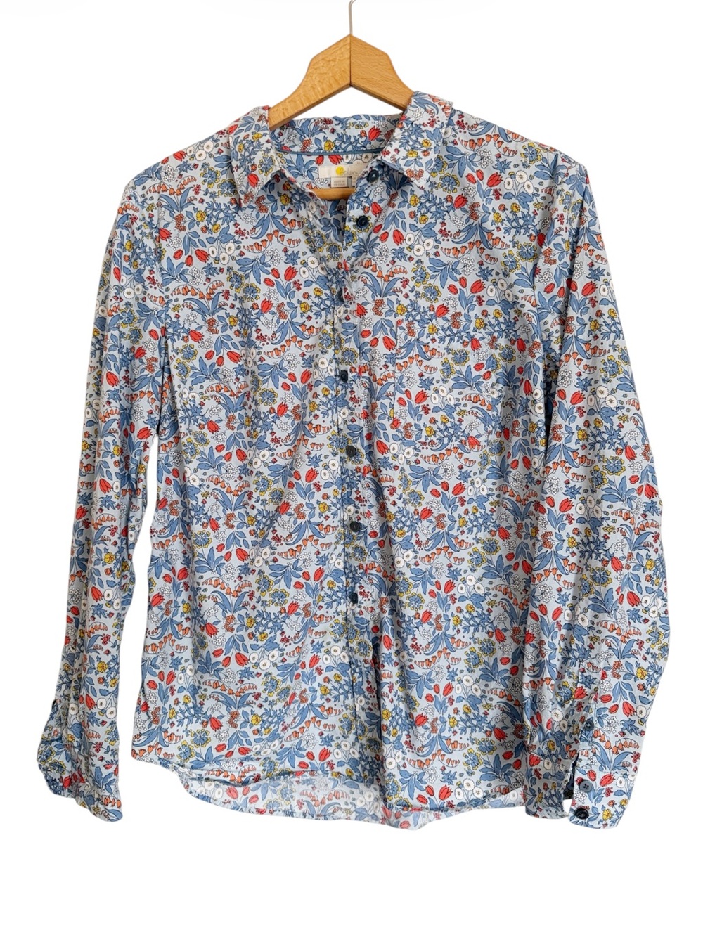 Boden Womens Blue Red Ditsy Floral Long Sleeve Button Down Shirt size 12 R